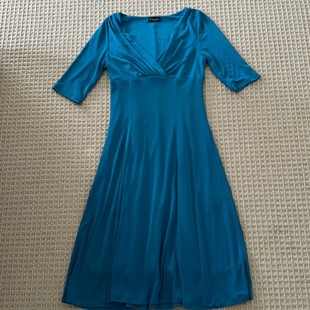 EUC Teal dress Javier Simorra Barcelona size 4 , 3/4 sleeve